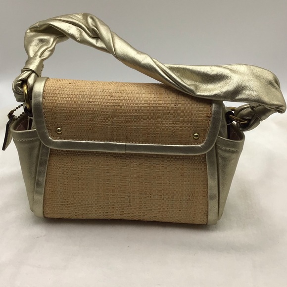 Coach  Parker Woven Straw Metallic Leather Shoulder Bag 42475 - Picture 2 of 14